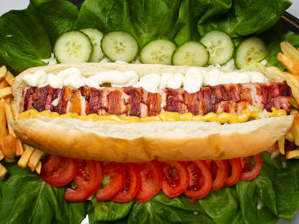 Bacon-wrapped street dog